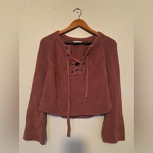LA Hearts Dusty Pink Lace Up Knit Sweater